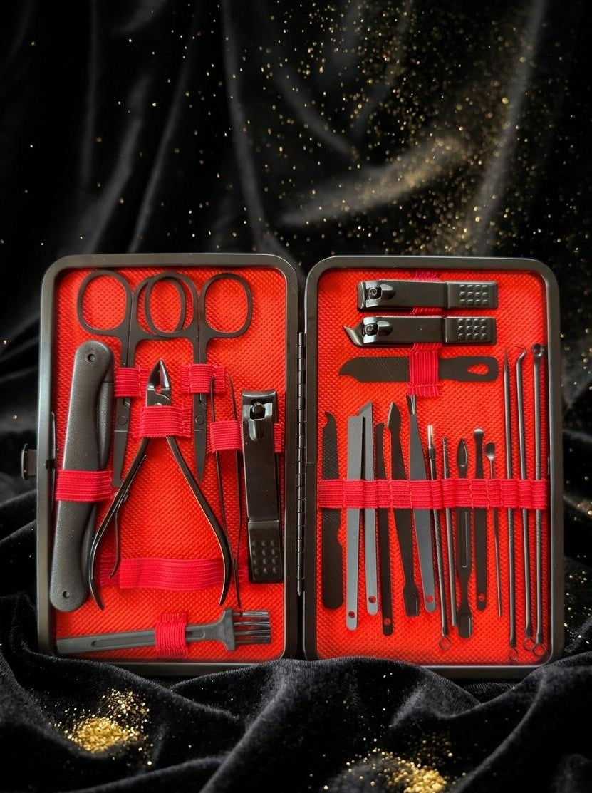 24-in-1 Essentials Manicure Set Nail Clippers, Stainless Steel Nail Scissors Grooming Kit, Blackhead Tool Leather Travel Case (RED)