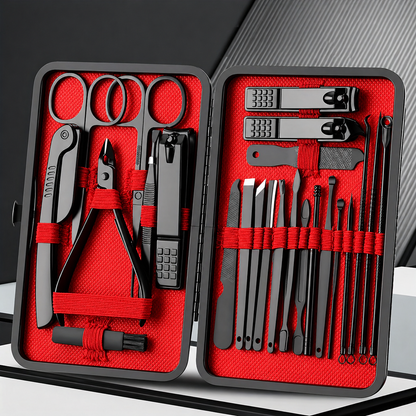 24-in-1 Essentials Manicure Set Nail Clippers, Stainless Steel Nail Scissors Grooming Kit, Blackhead Tool Leather Travel Case (RED)