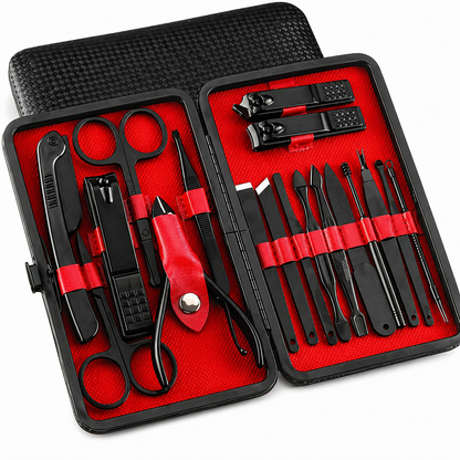 24-in-1 Essentials Manicure Set Nail Clippers, Stainless Steel Nail Scissors Grooming Kit, Blackhead Tool Leather Travel Case (RED)