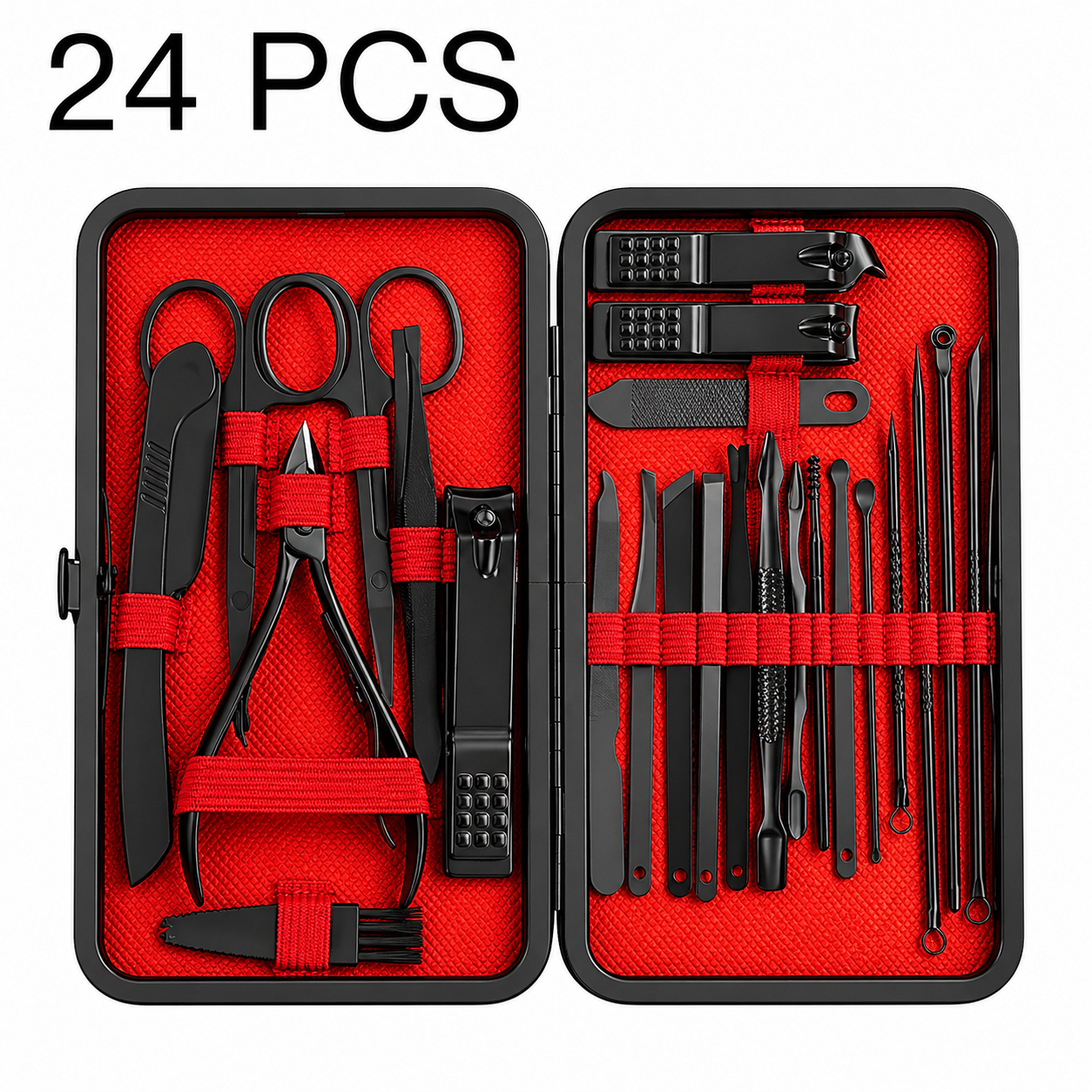 24-in-1 Essentials Manicure Set Nail Clippers, Stainless Steel Nail Scissors Grooming Kit, Blackhead Tool Leather Travel Case (RED)